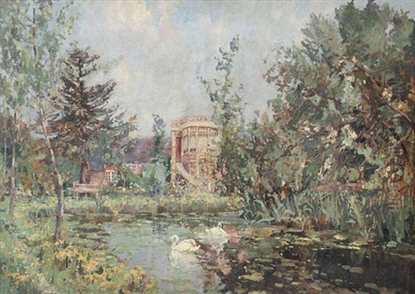 Manoir Au Bord De L'etang Oil Painting by Jules Merckaert