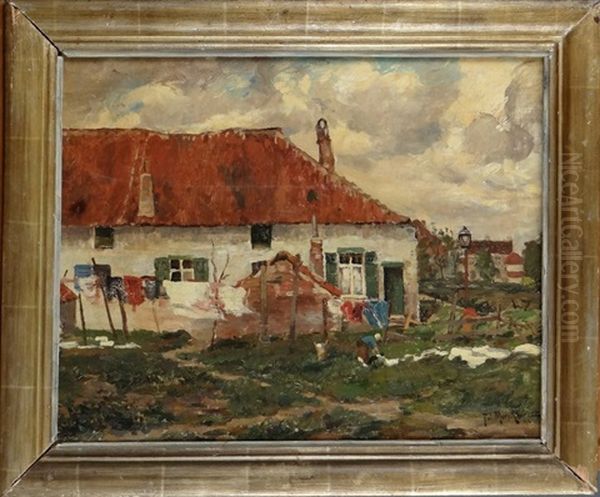 Maison Campagnarde Oil Painting by Jules Merckaert