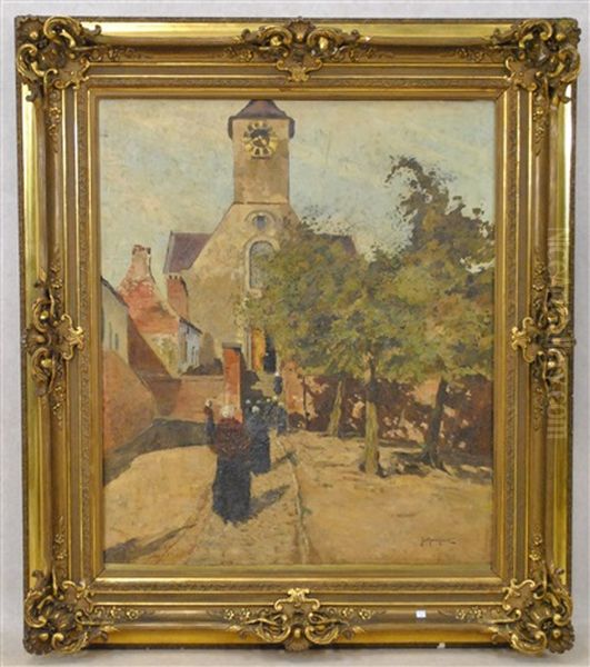 Entree D'eglise Animee Oil Painting by Jules Merckaert