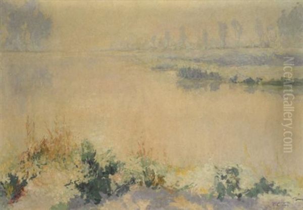 Brume Sur La Riviere Oil Painting by Jules Merckaert