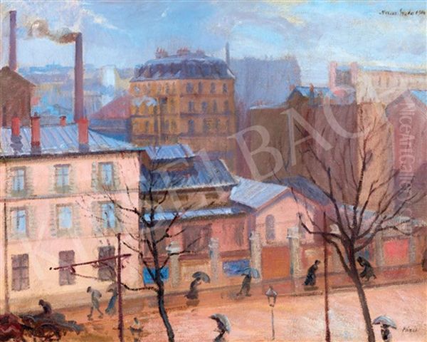 Autumn In Paris Oil Painting by Gyula Meresz Muller