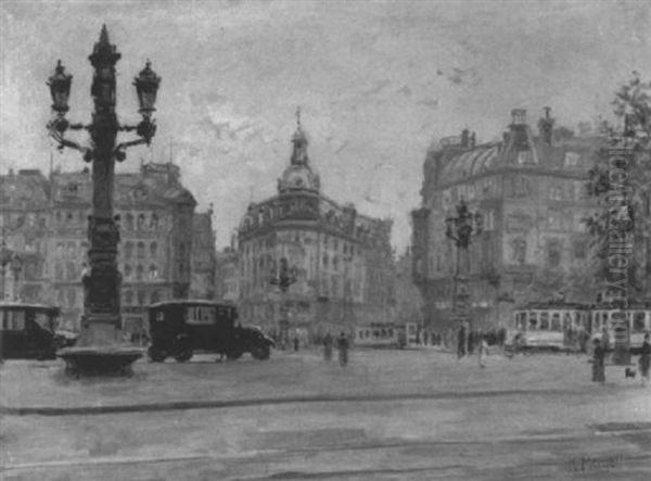 Frankfurter Opernplatz Oil Painting by Karl Mergell