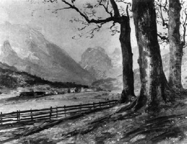 Schnau Bei Berchtesgaden Oil Painting by Karl Mergell