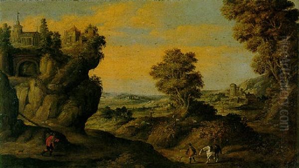 An Extensive Landscape With Travellers Oil Painting by Matthaeus Merian the Elder