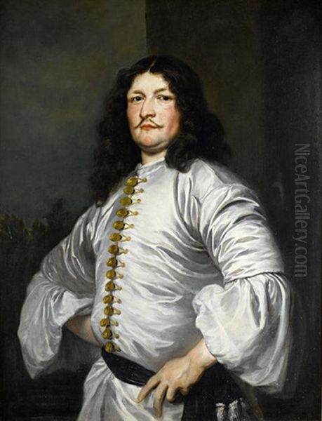 Portrait Of A Gentleman (the Artist?) In A White Silk Coat And A Black Sash Oil Painting by Matthaeus Merian