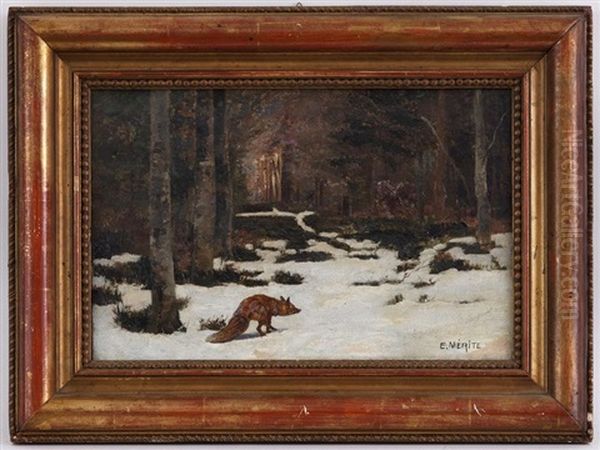 Renard Dans Une Foret Enneigee Oil Painting by Edouard Paul Merite