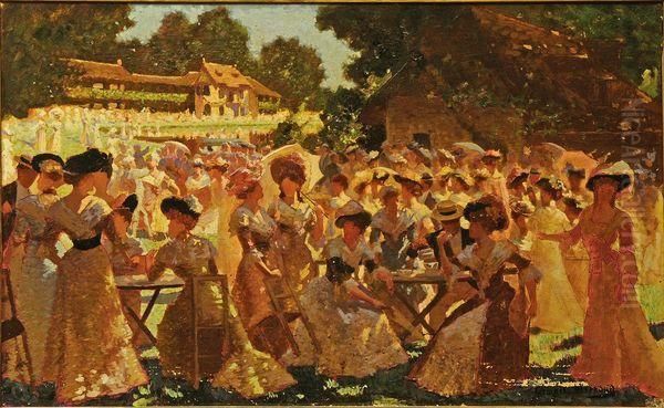 Fete En Plein Air. Oil Painting by Georges Jules Bertrand