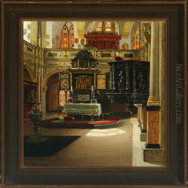 Interior From Frederiksborg Slotskirke Oil Painting by Harald, Hansen Bertrand