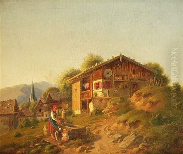 Gehoft In Den Bergen Oil Painting by Eduard Merk