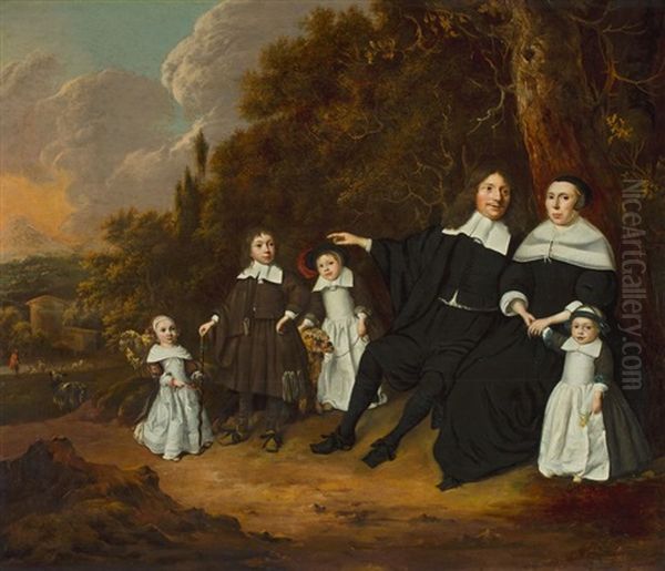 Portrait Of A Rotterdam Family In An Italianate Landscape Oil Painting by Pieter Merkelbach