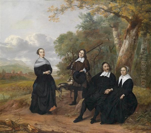 Die Familie De Koning In Einer Landschaft Oil Painting by Pieter Merkelbach