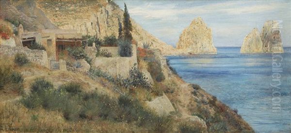 Coastal Scene From Capri With The Faraglioni Oil Painting by Max Merker