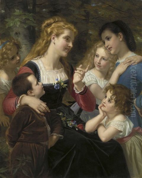 Contes Enfantines Oil Painting by Hugues Merle