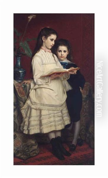 Two Children Oil Painting by Hugues Merle