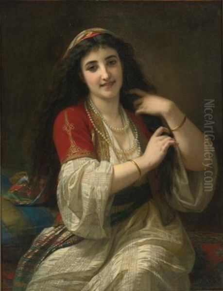 A Turkish Beauty Oil Painting by Hugues Merle