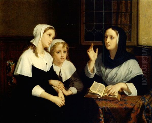 Les Orphelines Oil Painting by Hugues Merle