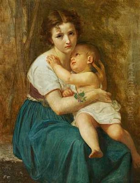 Mor Med Barn Oil Painting by Hugues Merle