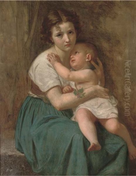 A Mother And Her Child Oil Painting by Hugues Merle