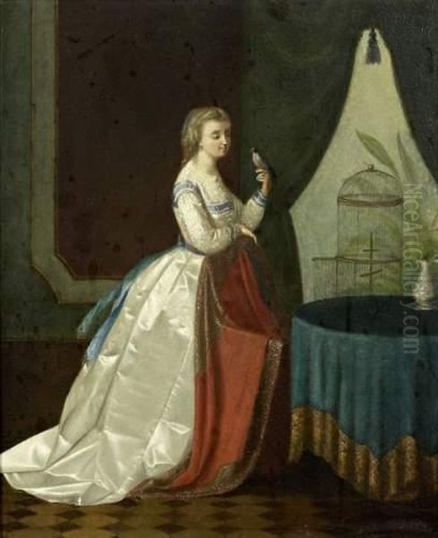 Jeune Femme Et Oiseau Oil Painting by Jean Baptiste Bertrand