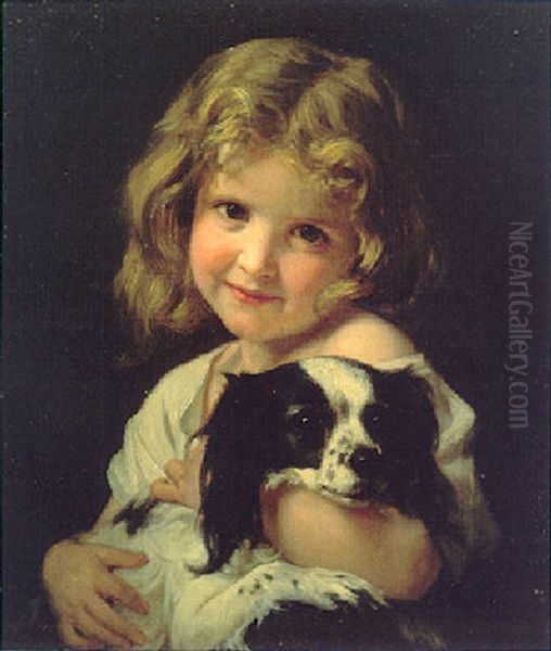 Young Girl With Spaniel Oil Painting by Hugues Merle