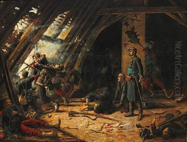 War Scene (from The Franco-prussian War C.1870?) Oil Painting by Charles Merlette