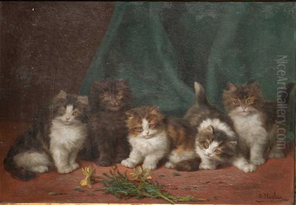 Five Kittens Oil Painting by Daniel Merlin