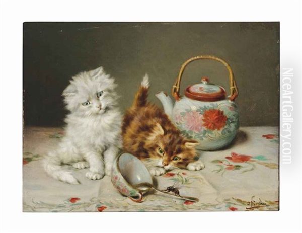 Curious Kittens At Play Oil Painting by Daniel Merlin