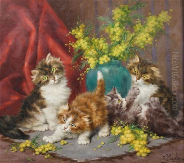 Frolicking Kittens Oil Painting by Daniel Merlin