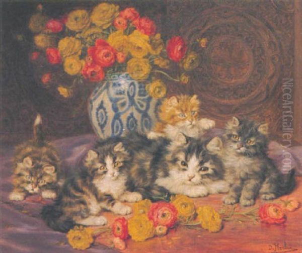 Katzenmutter Mit Ihren Jungen Oil Painting by Daniel Merlin