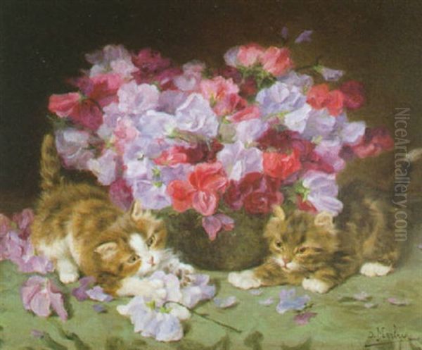 Chatons Et Pois De Senteur Oil Painting by Daniel Merlin