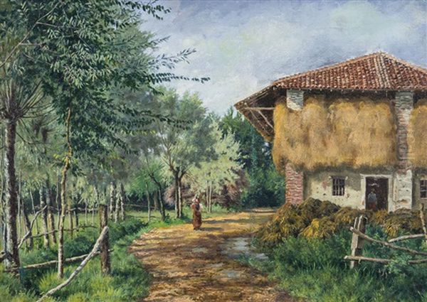 Cascinale Con Figure Oil Painting by Camillo Merlo