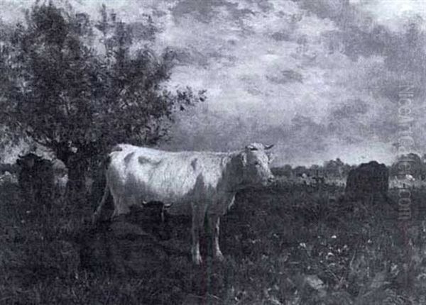 Cattle In A Meadow Oil Painting by Emile Justin Merlot