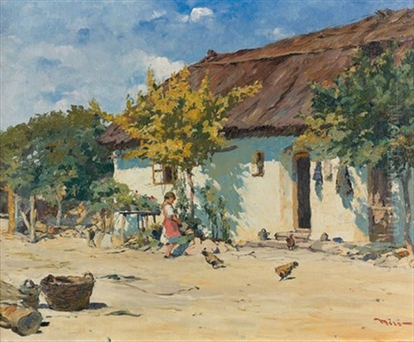 Sommerlicher Pusztahof Oil Painting by Istvan Meroe