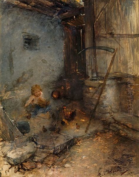 Inside A Henhouse Oil Painting by Karl Von Merode