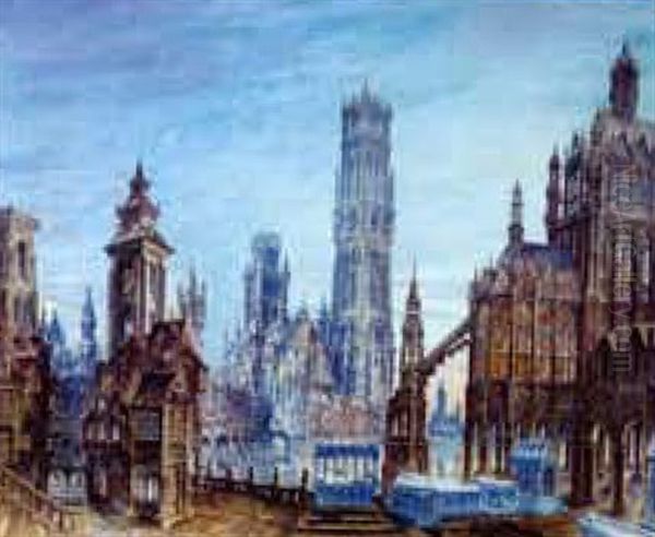 Gothic City View Oil Painting by Karl Von Merode