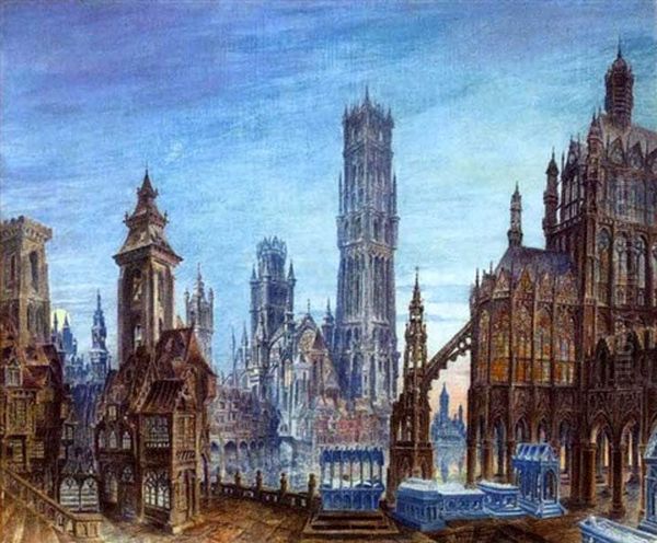 Gothic City View Oil Painting by Karl Von Merode