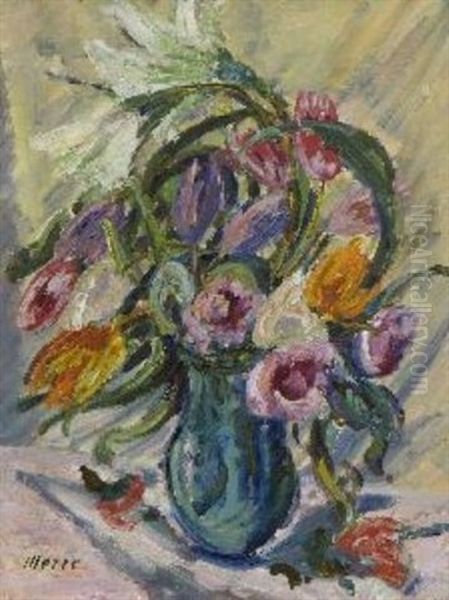 Blumenstillleben Mit Tulpen Oil Painting by Johanna H. Merre