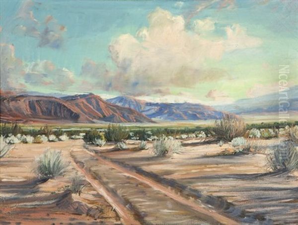 Tire Tracks Through A Desert Landscape, by James Arthur Merriam