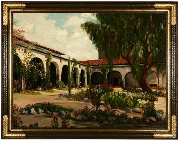 San Juan Capistrano Courtyard Oil Painting by James Arthur Merriam