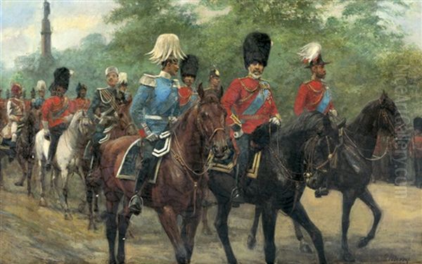 Parade Anlasslich Des 60. Thronjubilaums Von Queen Victoria Am 22. Juni 1897 In London (queen Victoria's Diamond Jubilee Procession 1897) Oil Painting by Godfrey Merry