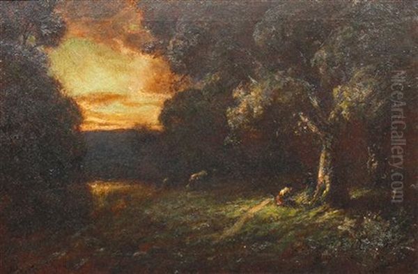 Under The Oaks Oil Painting by Jules R. Mersfelder