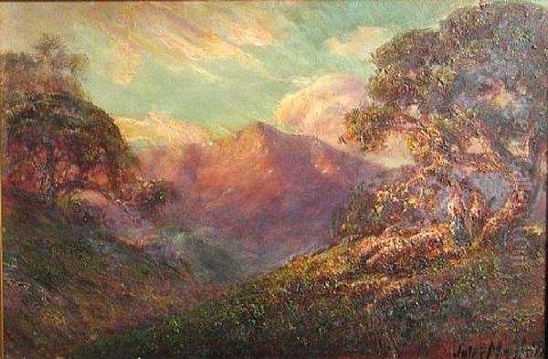 Oak Trees With Mountains In The Distance Oil Painting by Jules R. Mersfelder