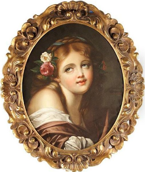 A Portrait Of A Young Girl, Shoulder-length;also Another Portrait By The Same Hand Oil Painting by J.M Bertrand