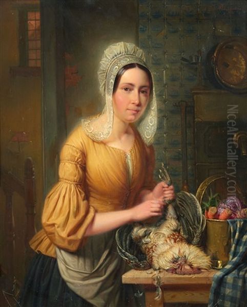 The Kitchenmaid Oil Painting by Auguste Joseph Marie De Mersseman