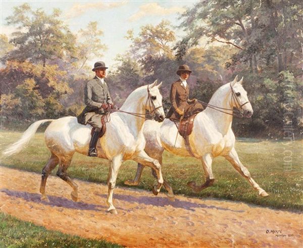 Untitled (equestrian Scene) Oil Painting by Oscar Merte