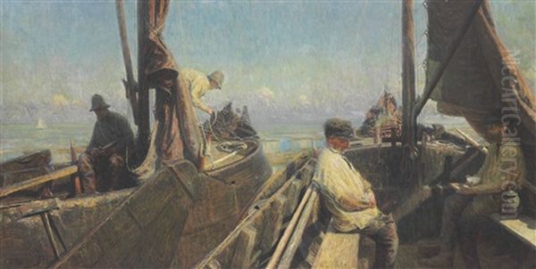 Fishermen In Zealand Oil Painting by Charles Mertens