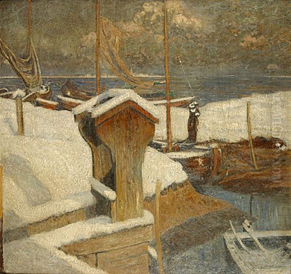 Ondergesneeuwde Haven Oil Painting by Charles Mertens