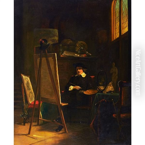 Rembrandt In His Studio Oil Painting by Johann Cornelius Mertz