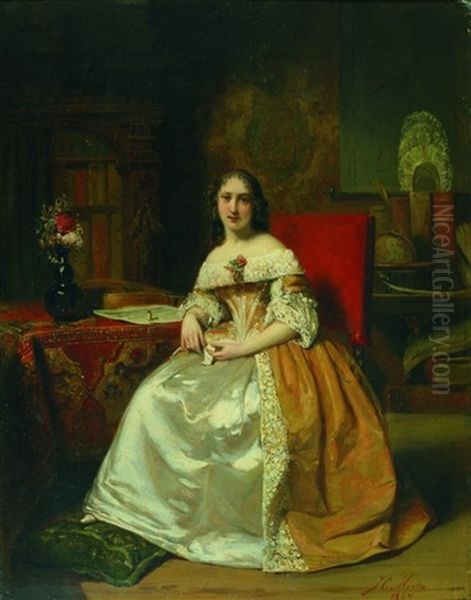 Dame In Interieur Oil Painting by Johann Cornelius Mertz