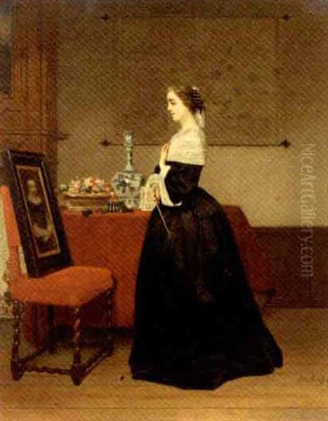 Le Portrait: The Absent Lover Oil Painting by Johann Cornelius Mertz